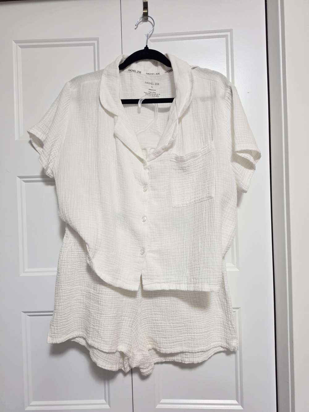 Rachel Zoe White Short-Sleeve Button Front Top Large